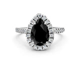 White gold Fancy Black Pear Cut Diamond Cushion Halo Ring with Pavé Band_12