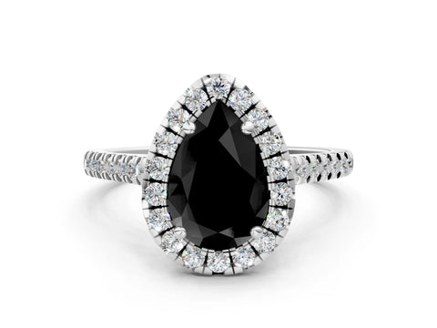 White gold Fancy Black Pear Cut Diamond Cushion Halo Ring with Pavé Band_12
