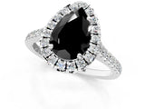 White gold Fancy Black Pear Cut Diamond Cushion Halo Ring with Pavé Band_13