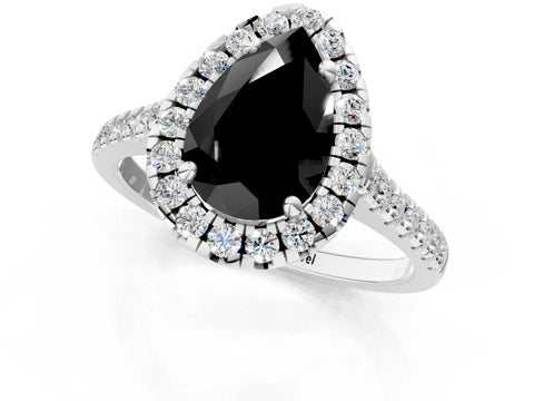 White gold Fancy Black Pear Cut Diamond Cushion Halo Ring with Pavé Band_13