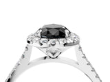 White gold Fancy Black Pear Cut Diamond Cushion Halo Ring with Pavé Band_16