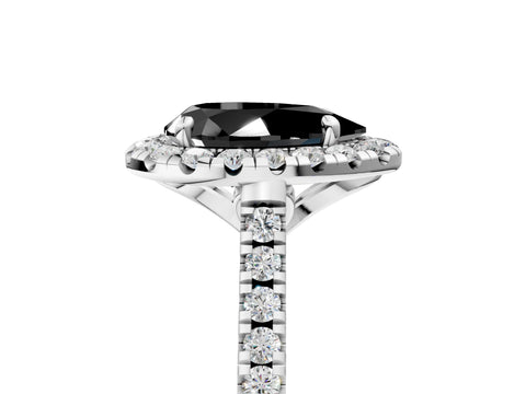 White gold Fancy Black Pear Cut Diamond Cushion Halo Ring with Pavé Band_17