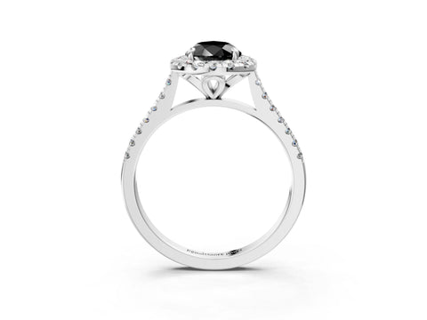 White gold Fancy Black Pear Cut Diamond Cushion Halo Ring with Pavé Band_3