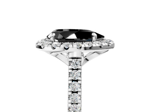 White gold Fancy Black Pear Cut Diamond Cushion Halo Ring with Pavé Band_5