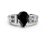 White gold Fancy Black Pear Cut Diamond Engagement Ring with Baguette Side Stones and Channel Set Band_24