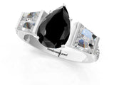 White gold Fancy Black Pear Cut Diamond Engagement Ring with Baguette Side Stones and Channel Set Band_25