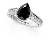 White gold Fancy Black Pear Cut Diamond Engagement Ring with Milgrain Channel Set Band and Prong Setting_1