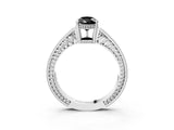 White gold Fancy Black Pear Cut Diamond Engagement Ring with Milgrain Channel Set Band and Prong Setting_3
