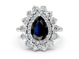 White gold Fancy Black Pear Cut Diamond Floral Double Halo Engagement Ring with Prong Setting_24