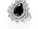 White gold Fancy Black Pear Cut Diamond Floral Double Halo Engagement Ring with Prong Setting_25