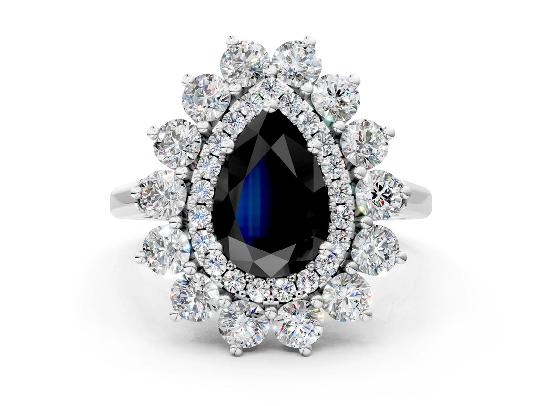 White gold Fancy Black Pear Cut Diamond Floral Double Halo Engagement Ring with Prong Setting_36