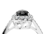 White gold Fancy Black Pear Cut Diamond Floral Halo Ring with Pavé Band and Prong Setting_11