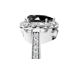 White gold Fancy Black Pear Cut Diamond Floral Halo Ring with Pavé Band and Prong Setting_12
