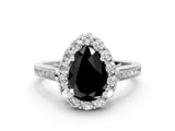 White gold Fancy Black Pear Cut Diamond Floral Halo Ring with Pavé Band and Prong Setting_7