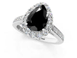 White gold Fancy Black Pear Cut Diamond Floral Halo Ring with Pavé Band and Prong Setting_8