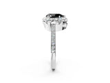 White gold Fancy Black Pear Cut Diamond Floral Halo Ring with Pavé Band and Prong Setting_9