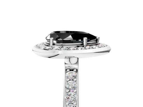 White gold Fancy Black Pear Cut Diamond Halo Ring with Bezel Frame and Pavé Band_5