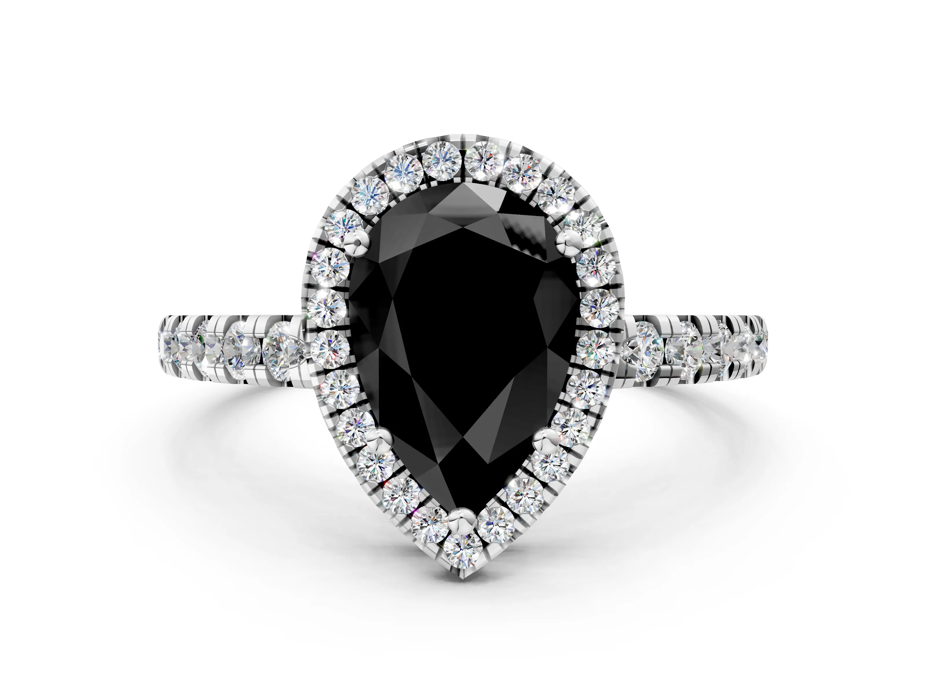 White gold Fancy Black Pear Cut Diamond Halo Ring with Pavé Band and Four-Prong Setting_12