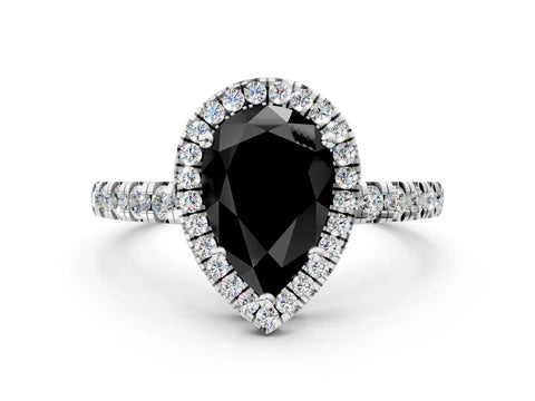White gold Fancy Black Pear Cut Diamond Halo Ring with Pavé Band and Four-Prong Setting_12