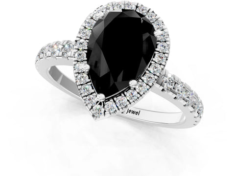 White gold Fancy Black Pear Cut Diamond Halo Ring with Pavé Band and Four-Prong Setting_13