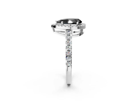 White gold Fancy Black Pear Cut Diamond Halo Ring with Pavé Band and Four-Prong Setting_14