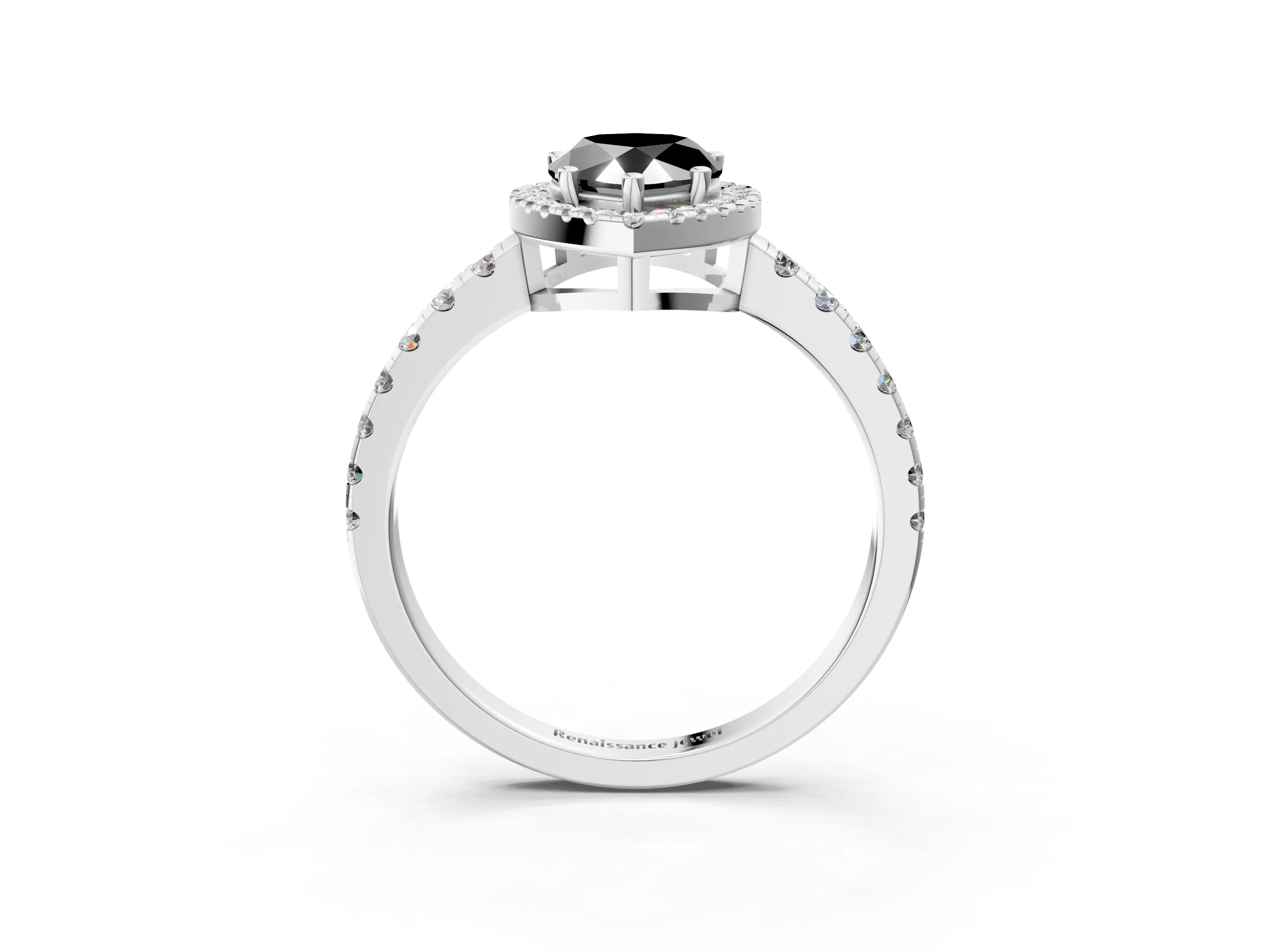 White gold Fancy Black Pear Cut Diamond Halo Ring with Pavé Band and Four-Prong Setting_15