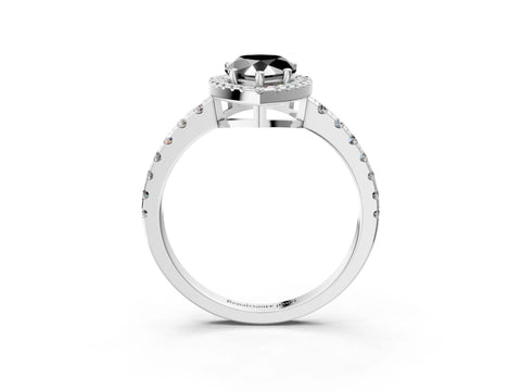 White gold Fancy Black Pear Cut Diamond Halo Ring with Pavé Band and Four-Prong Setting_15