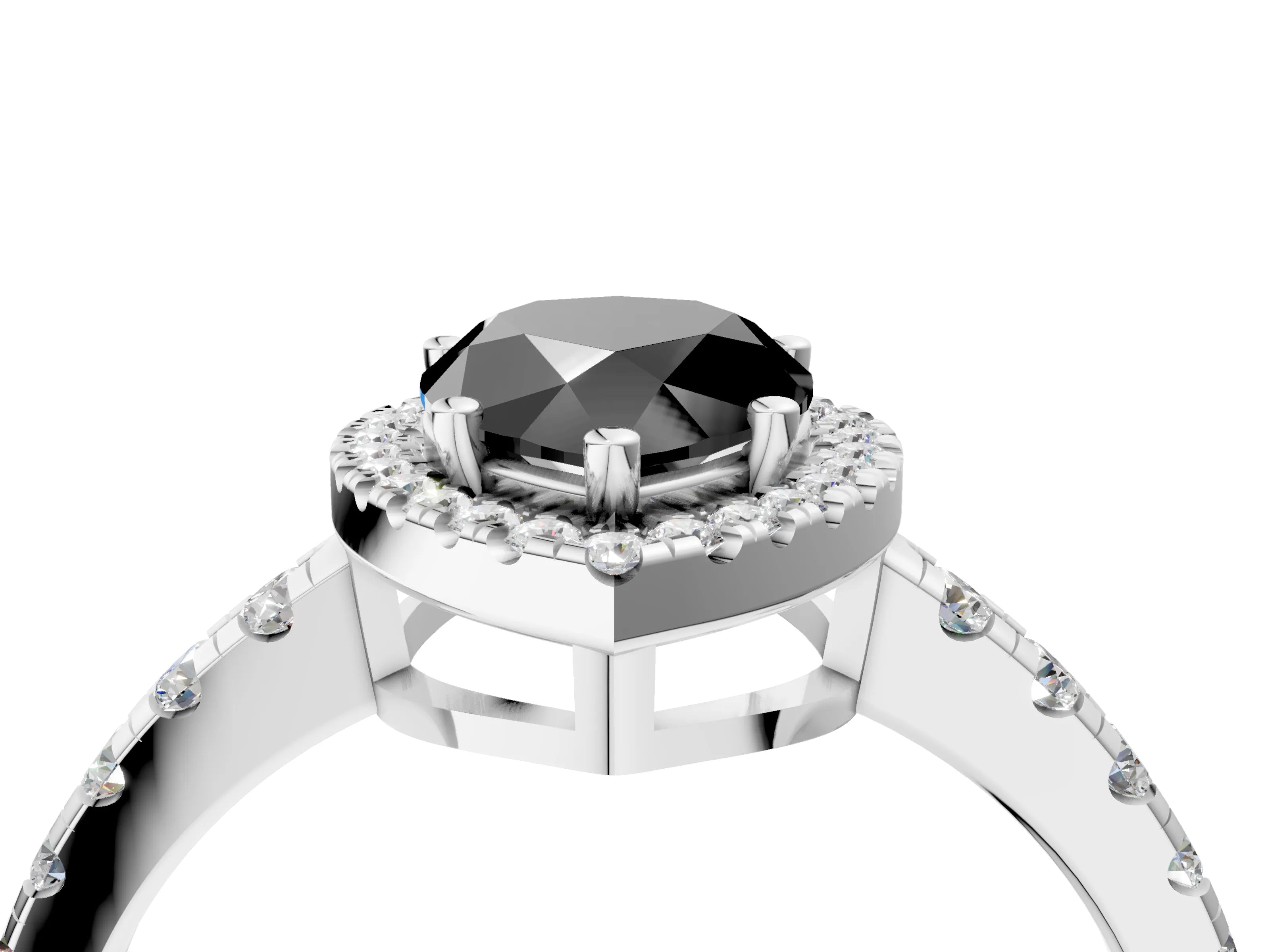 White gold Fancy Black Pear Cut Diamond Halo Ring with Pavé Band and Four-Prong Setting_16