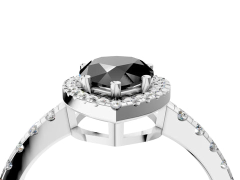 White gold Fancy Black Pear Cut Diamond Halo Ring with Pavé Band and Four-Prong Setting_16