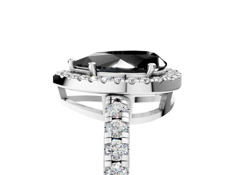 White gold Fancy Black Pear Cut Diamond Halo Ring with Pavé Band and Four-Prong Setting_17