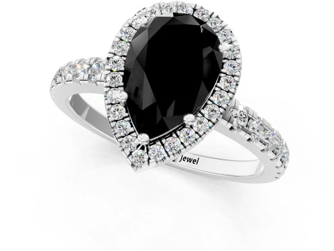 White gold Fancy Black Pear Cut Diamond Halo Ring with Pavé Band and Four-Prong Setting_1
