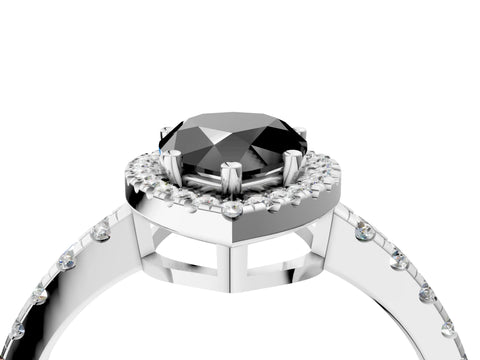 White gold Fancy Black Pear Cut Diamond Halo Ring with Pavé Band and Four-Prong Setting_4