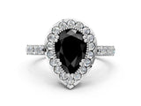 White gold Fancy Black Pear Cut Diamond Halo Ring with Pavé Band and Prong Setting_12