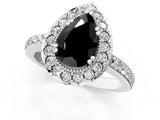 White gold Fancy Black Pear Cut Diamond Halo Ring with Pavé Band and Prong Setting_13