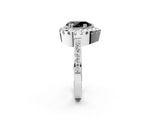 White gold Fancy Black Pear Cut Diamond Halo Ring with Pavé Band and Prong Setting_14