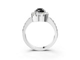 White gold Fancy Black Pear Cut Diamond Halo Ring with Pavé Band and Prong Setting_15