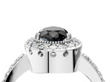 White gold Fancy Black Pear Cut Diamond Halo Ring with Pavé Band and Prong Setting_16