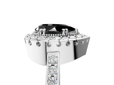 White gold Fancy Black Pear Cut Diamond Halo Ring with Pavé Band and Prong Setting_17