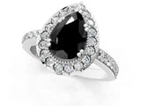 White gold Fancy Black Pear Cut Diamond Halo Ring with Pavé Band and Prong Setting_1