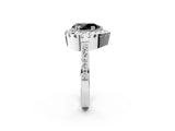 White gold Fancy Black Pear Cut Diamond Halo Ring with Pavé Band and Prong Setting_2