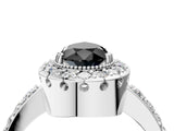 White gold Fancy Black Pear Cut Diamond Halo Ring with Pavé Band and Prong Setting_4