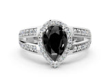 White gold Fancy Black Pear Cut Diamond Halo Ring with Split Shank Pavé Band and Four-Prong Setting_12