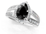 White gold Fancy Black Pear Cut Diamond Halo Ring with Split Shank Pavé Band and Four-Prong Setting_12