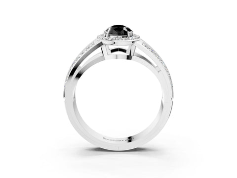 White gold Fancy Black Pear Cut Diamond Halo Ring with Split Shank Pavé Band and Four-Prong Setting_14