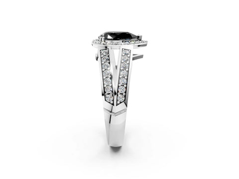 White gold Fancy Black Pear Cut Diamond Halo Ring with Split Shank Pavé Band and Four-Prong Setting_14