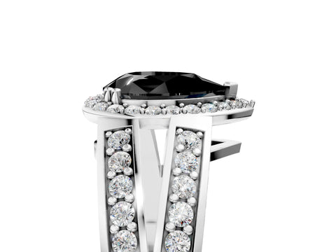 White gold Fancy Black Pear Cut Diamond Halo Ring with Split Shank Pavé Band and Four-Prong Setting_17