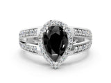 White gold Fancy Black Pear Cut Diamond Halo Ring with Split Shank Pavé Band and Four-Prong Setting_36