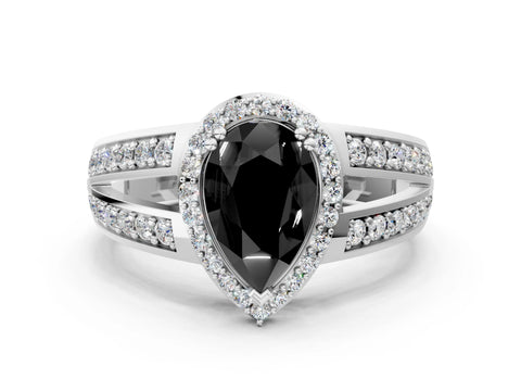White gold Fancy Black Pear Cut Diamond Halo Ring with Split Shank Pavé Band and Four-Prong Setting_36