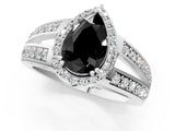 White gold Fancy Black Pear Cut Diamond Halo Ring with Split Shank Pavé Band and Four-Prong Setting_37