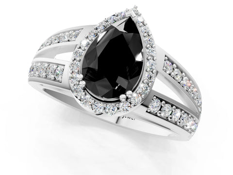 White gold Fancy Black Pear Cut Diamond Halo Ring with Split Shank Pavé Band and Four-Prong Setting_37
